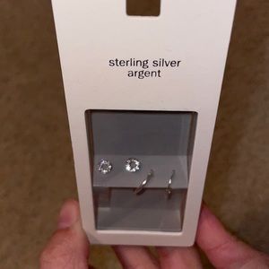 Silver Earrings Set (1 pair of studs & 1 pair of hoops)